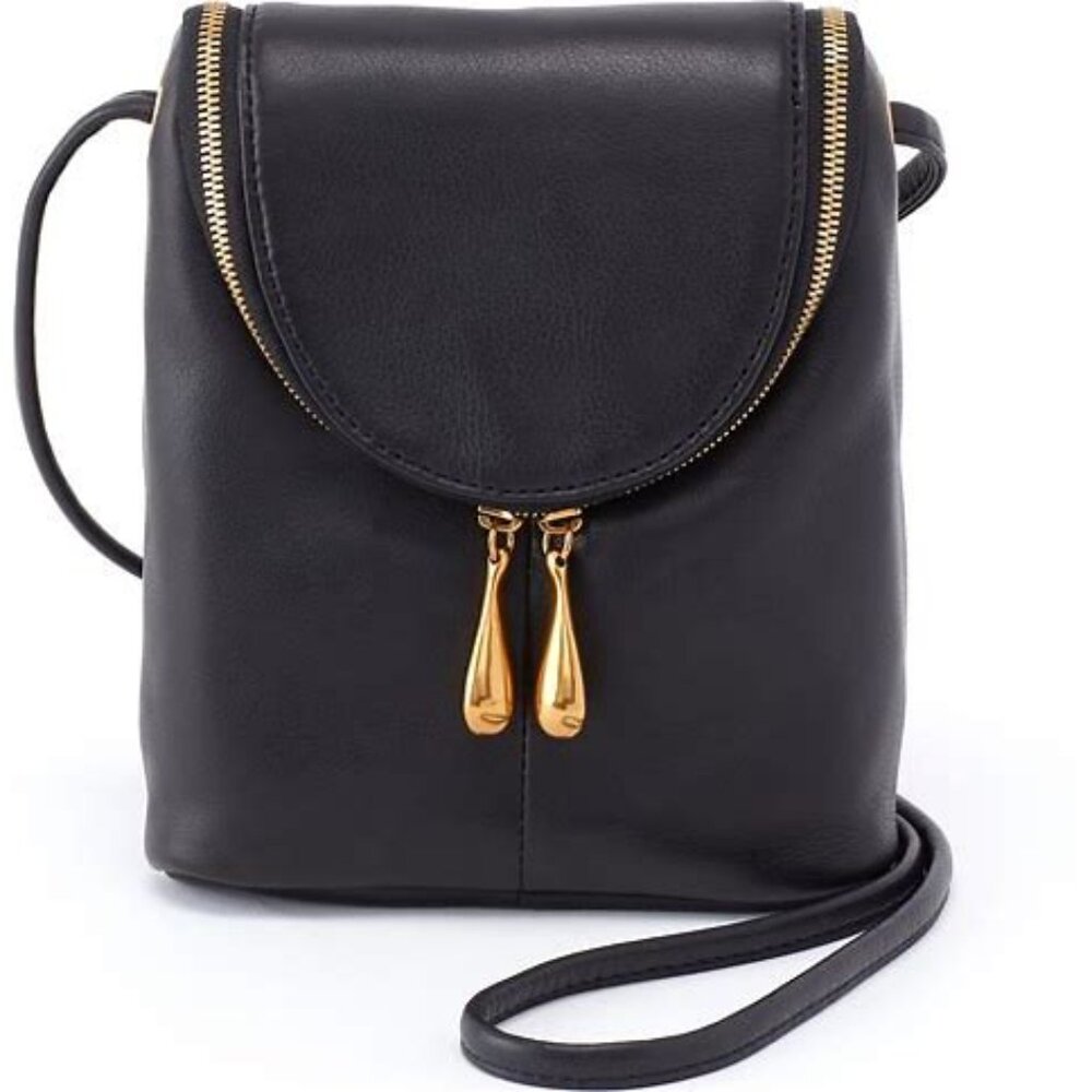 Hobo Fern Leather Black and Gold Crossbody Bag